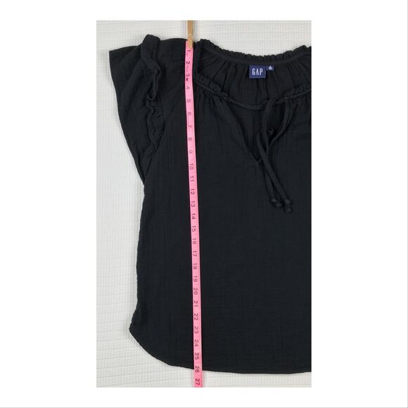 Gap Women Blouse Small Tall Tie Front Flutter Cap Sleeve Gauze 100% Cotton Black - Picture 8 of 8